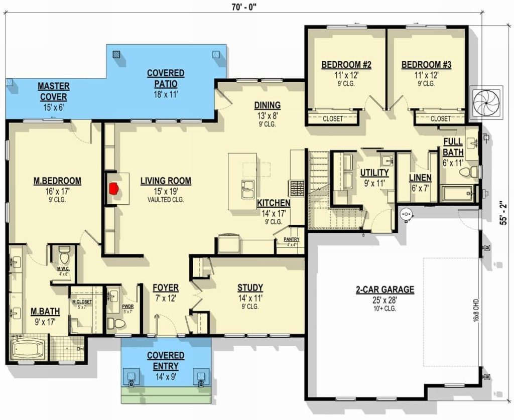 Desain Rumah 3 Kamar Tidur Dengan Ruang Utama Berkubah